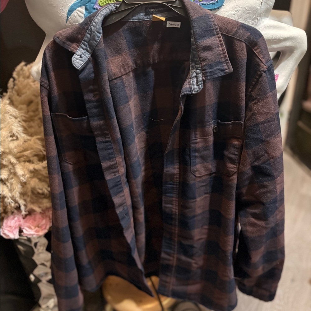 Luxe Plaid Button Down Shirt - Navy and Brown
